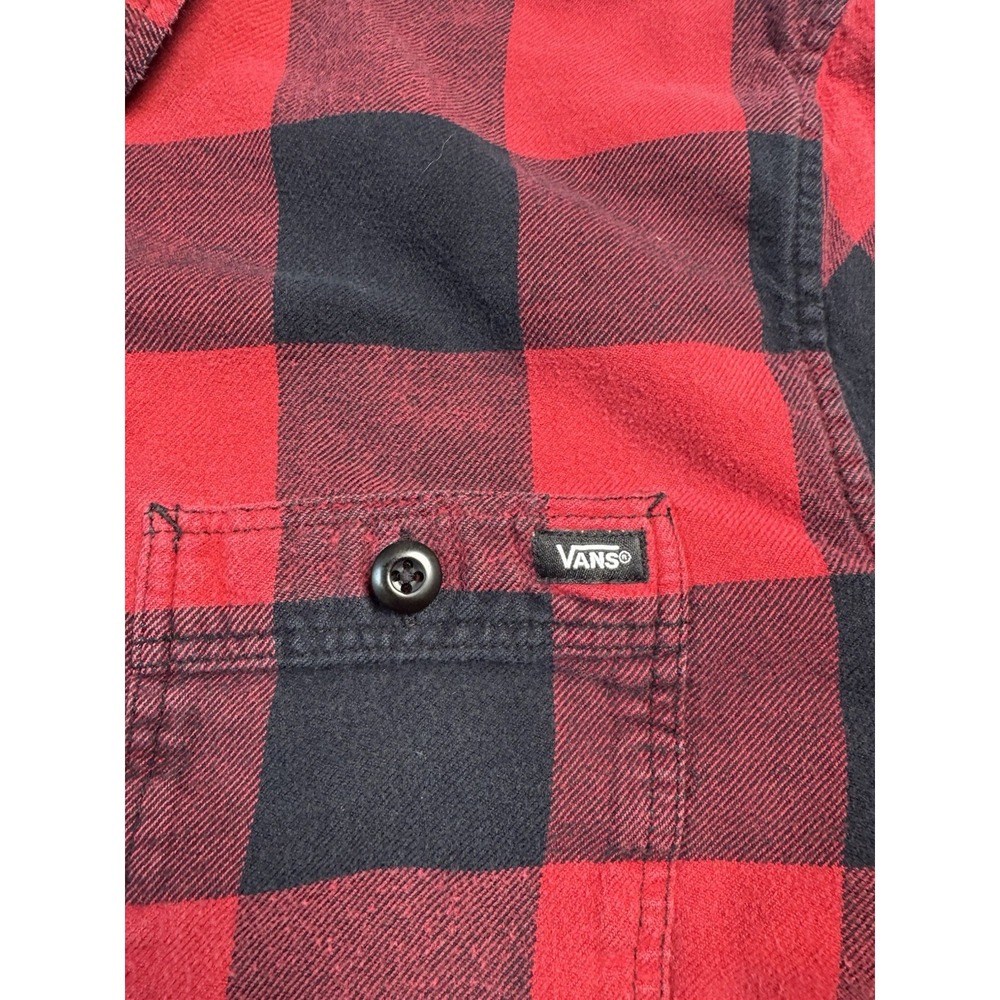 Vans Flannel Shirt Mens Large Slim Fit Buffalo Plaid Red Black Button Up Skate - Picture 6 of 6
